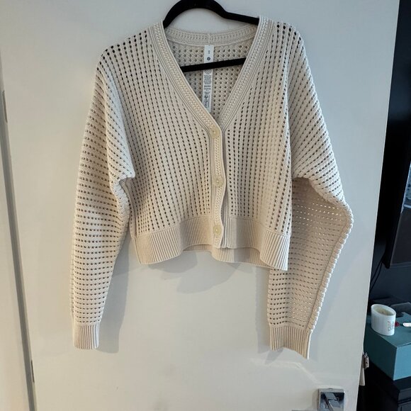 lululemon Cotton Crochet Mesh Relaxed-Fit Cardigan Light Ivory Size XS - Picture 3 of 6